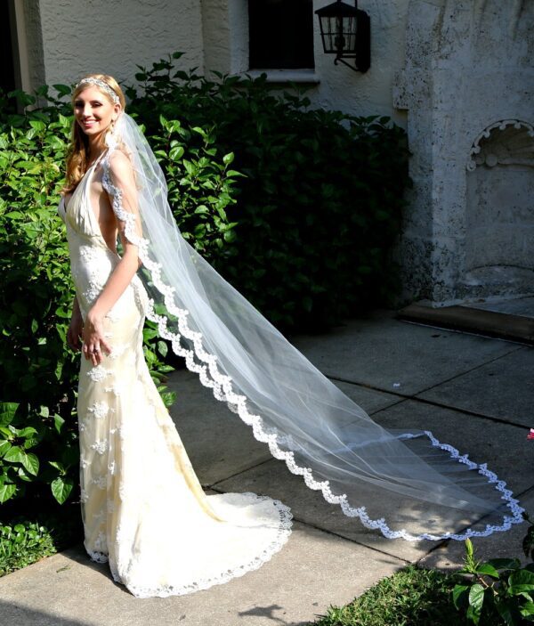 Unique lace border wedding veil, cathedral bridal veil