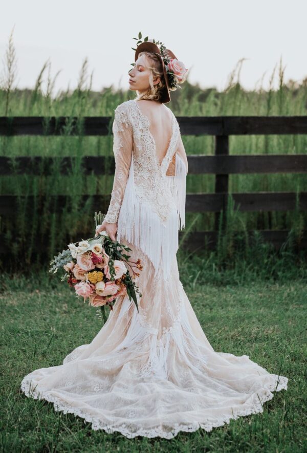 Bohemian whimsical wedding dress, Lace Bridal Gown Angie