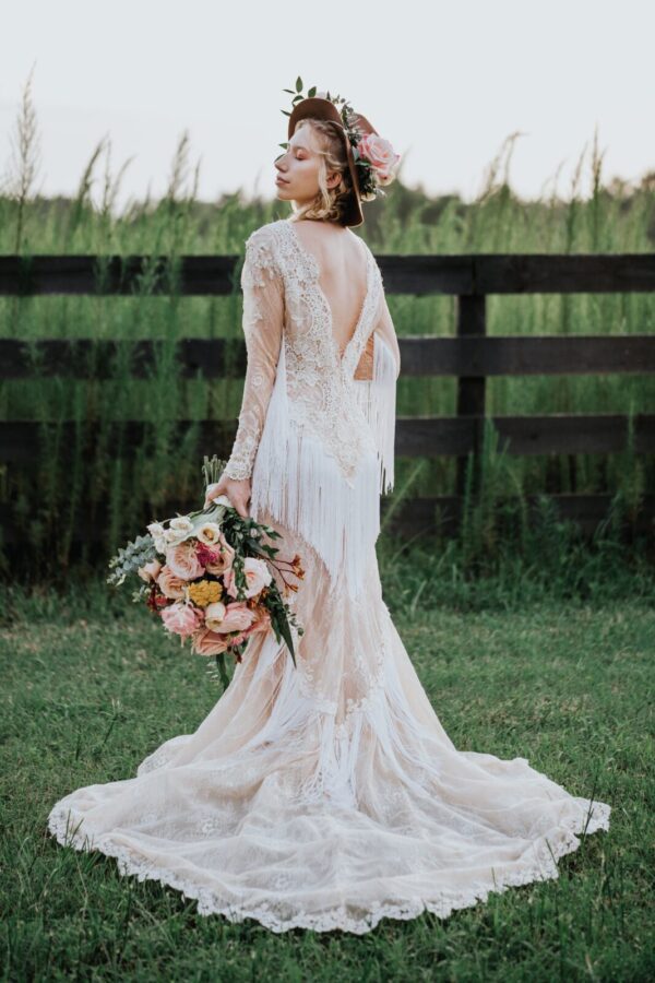 Bohemian Wedding Dress, fringe lace boho dress