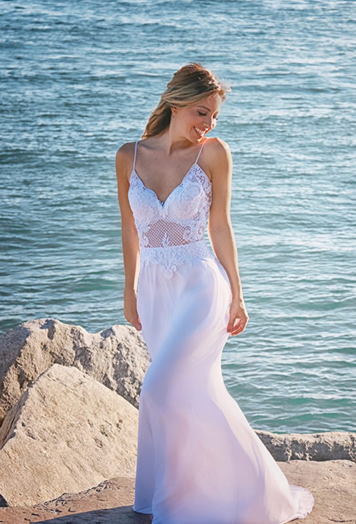 Lace Top Chiffon Bridal Gown