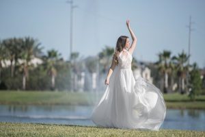 bride in front of a lake in florida