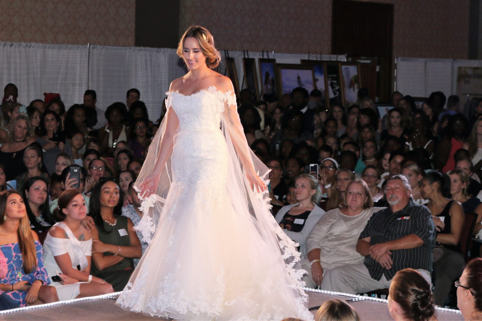 Runway fashion Show, bride long beautiful wedding dress