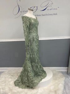mother of the bride dress, formal gown, mom wedding dress, sage dress, off the shoulder, mermaid lace dress, long sleeves mother of the groom dress